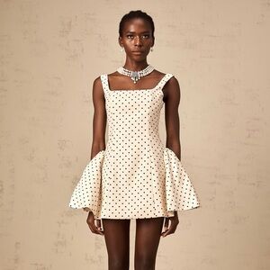 Miss Rosier Geneviève neutrals polka-dot puff mini dress